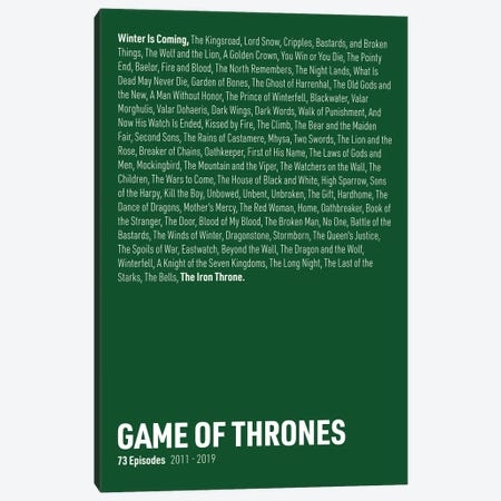 Game Of Thrones Episodes (Green) Canvas Print #ASX287} by avesix Canvas Art Print