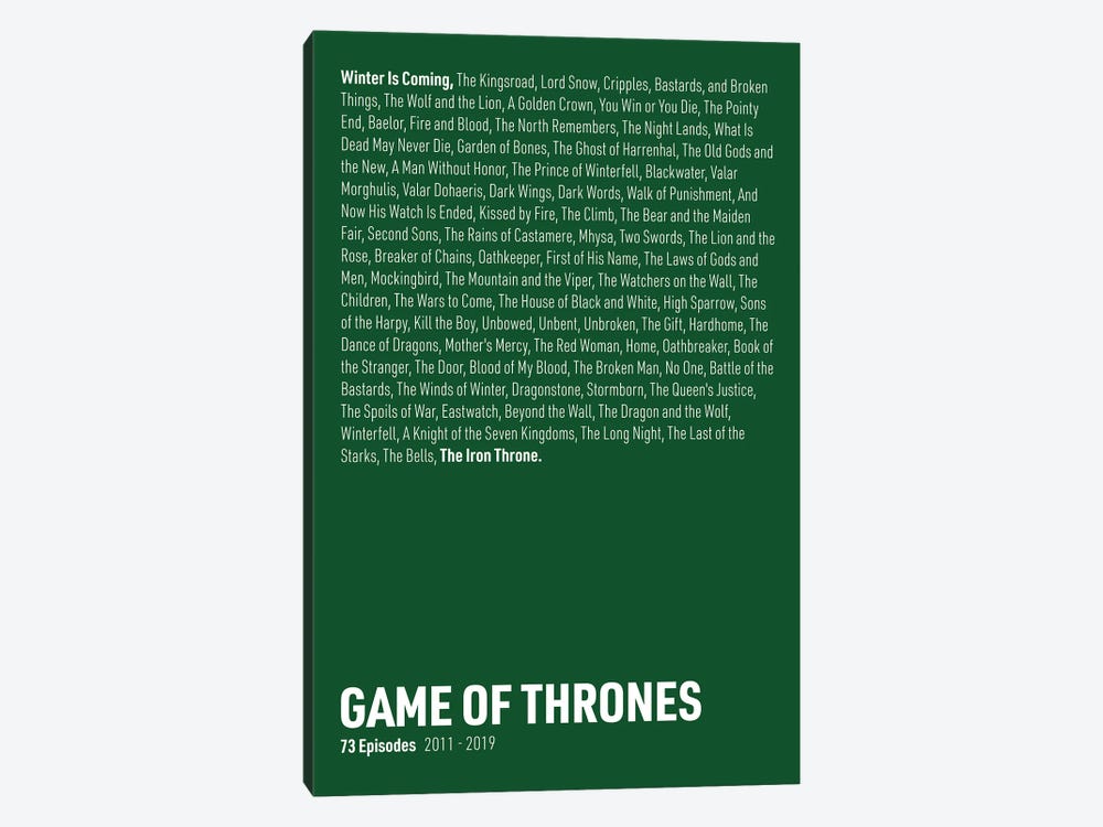 Game Of Thrones Episodes (Green) by avesix 1-piece Canvas Print
