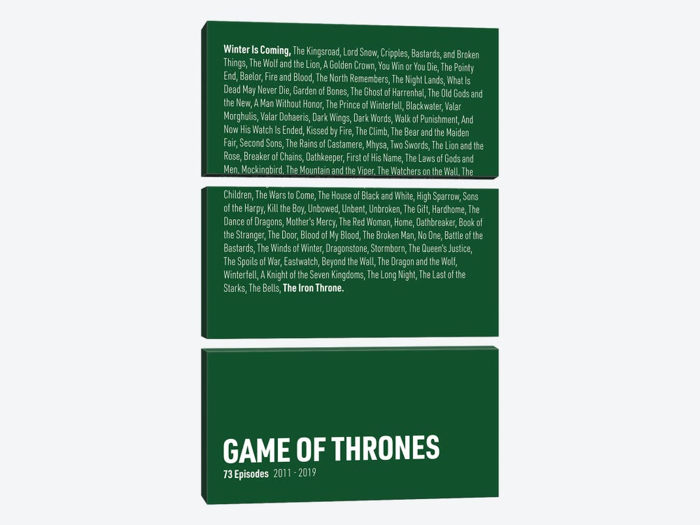 Game Of Thrones Episodes (Green) by avesix 3-piece Canvas Art Print