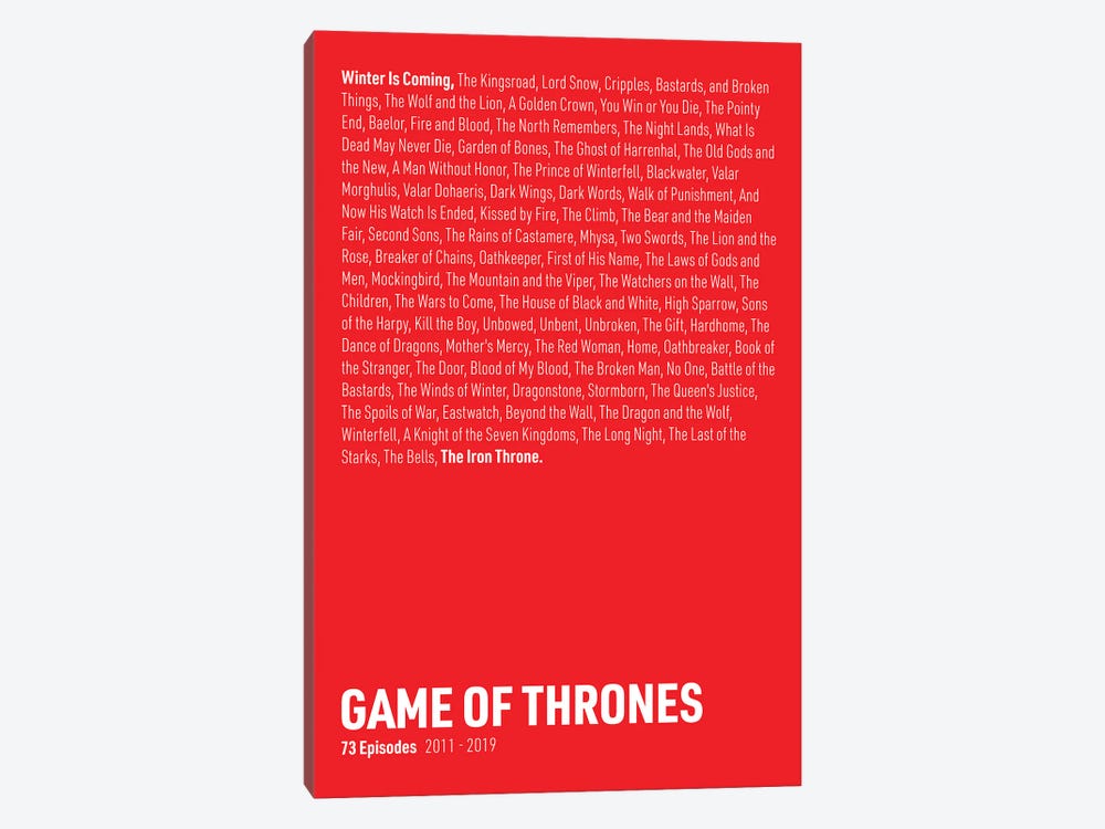 Game Of Thrones Episodes (Red) by avesix 1-piece Canvas Art