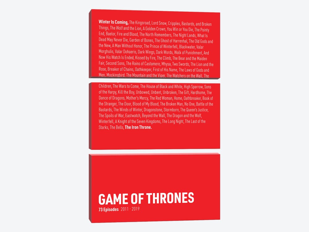 Game Of Thrones Episodes (Red) by avesix 3-piece Canvas Art