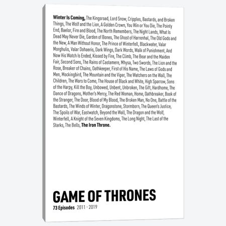 Game Of Thrones Episodes (White) Canvas Print #ASX289} by avesix Canvas Artwork