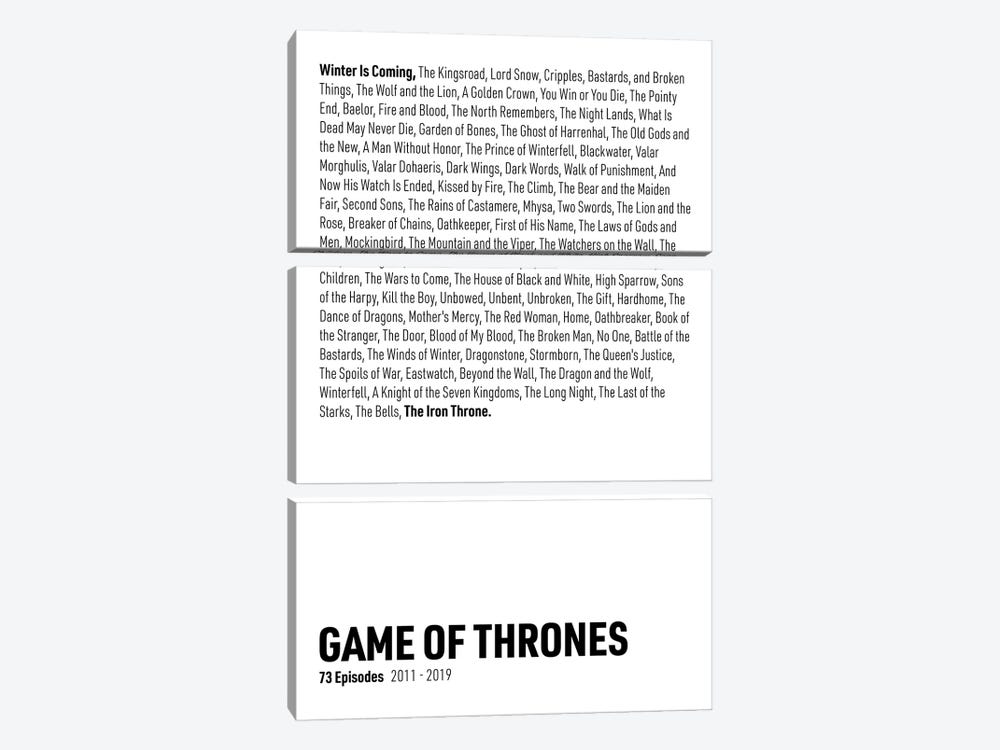 Game Of Thrones Episodes (White) by avesix 3-piece Canvas Art Print