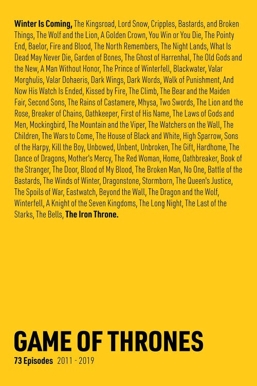 Game Of Thrones Episodes (Yellow)