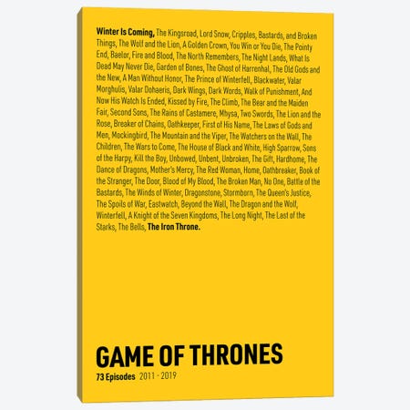 Game Of Thrones Episodes (Yellow) Canvas Print #ASX290} by avesix Art Print