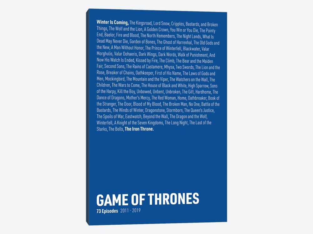 Game Of Thrones Episodes (Blue) by avesix 1-piece Canvas Art