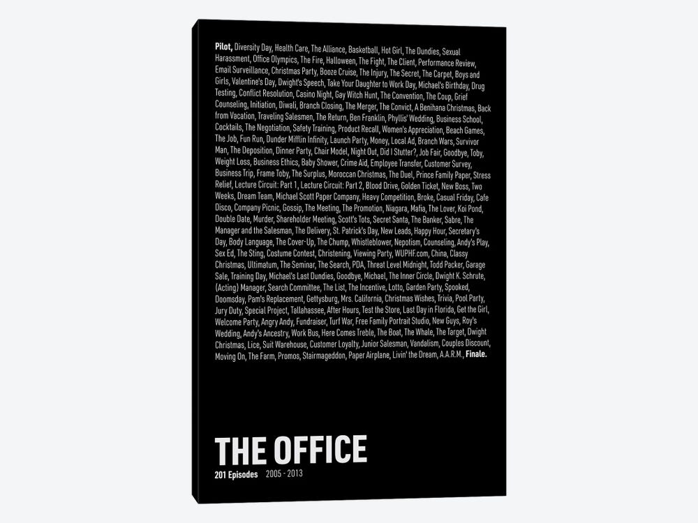 The Office Episodes (Black) by avesix 1-piece Canvas Art Print