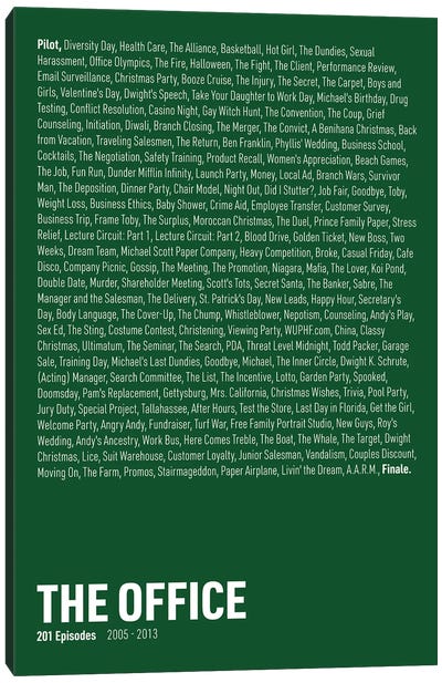 The Office Episodes (Green) Canvas Art Print - The Office