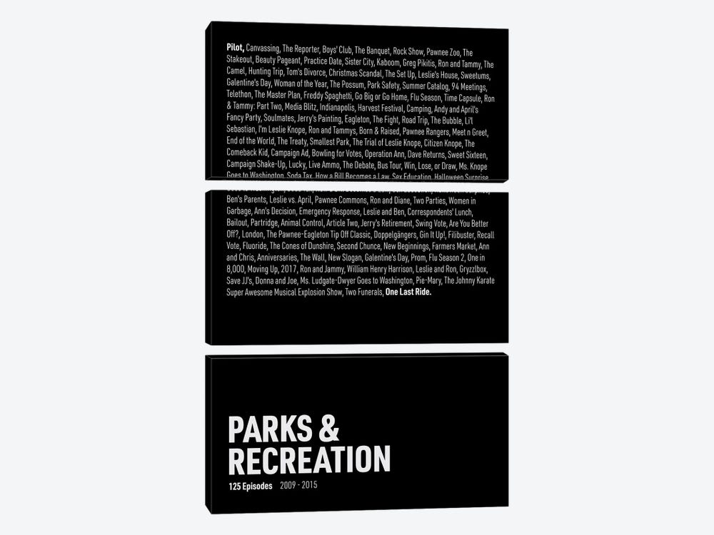 Parks & Recreation Episodes (Black) by avesix 3-piece Canvas Print