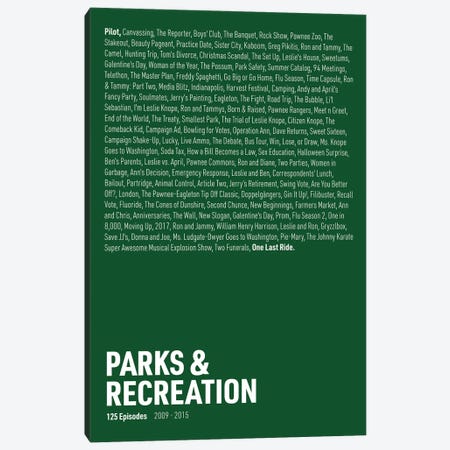 Parks & Recreation Episodes (Green) Canvas Print #ASX299} by avesix Art Print