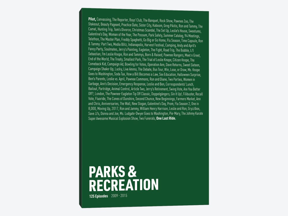 Parks & Recreation Episodes (Green) by avesix 1-piece Canvas Art