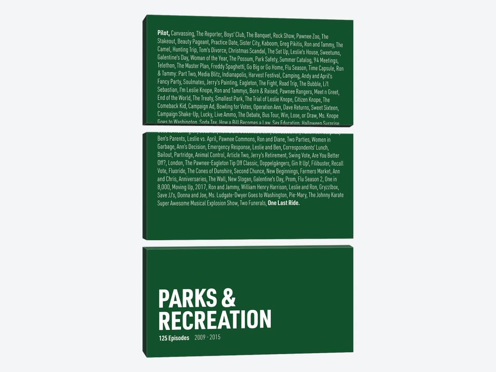 Parks & Recreation Episodes (Green) by avesix 3-piece Canvas Art