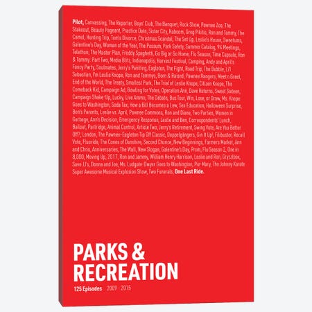Parks & Recreation Episodes (Red) Canvas Print #ASX300} by avesix Canvas Art Print