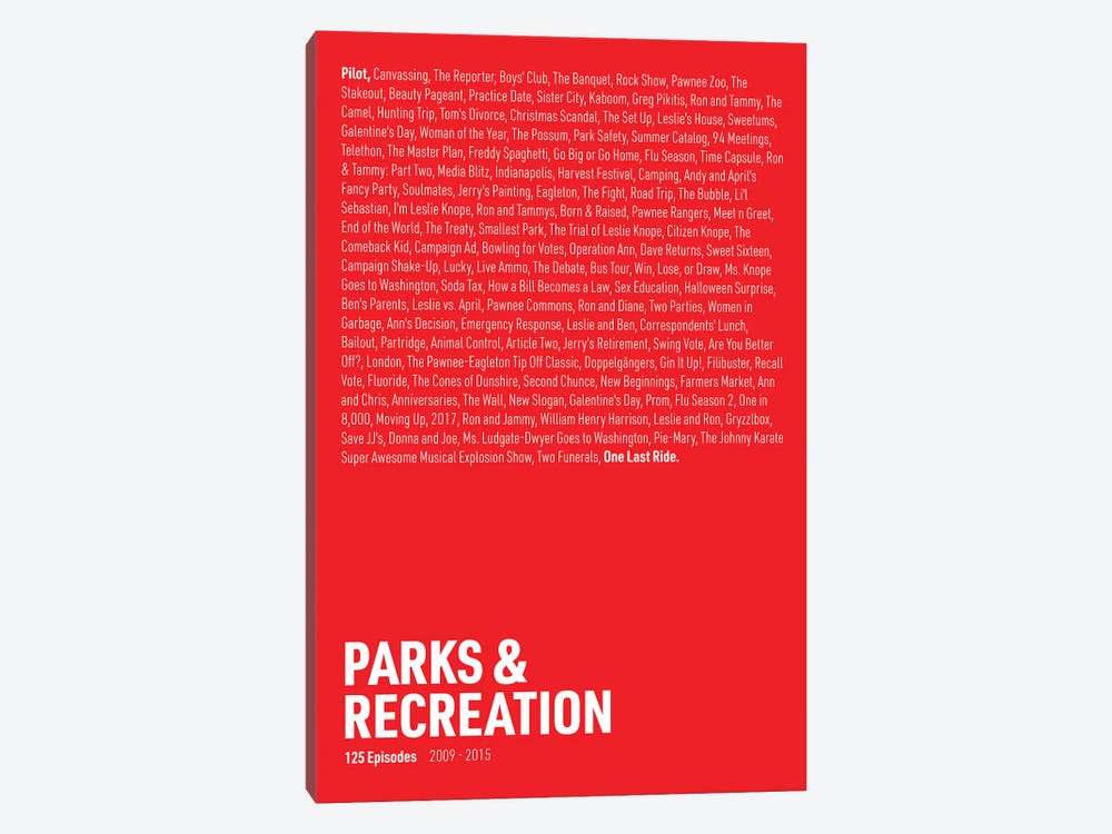 Parks & Recreation Episodes (Red) by avesix 1-piece Canvas Art Print