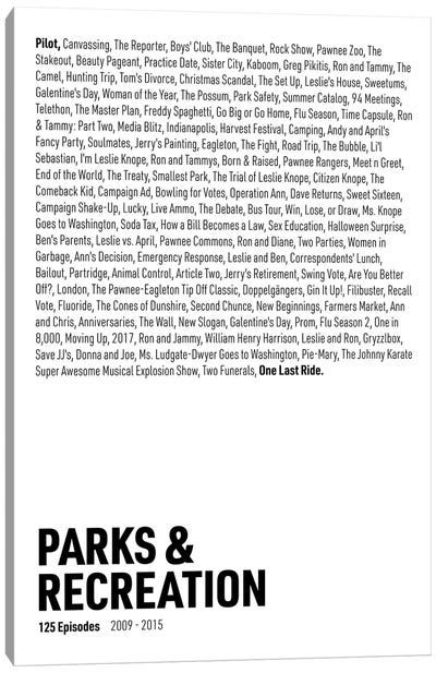 Parks & Recreation Episodes (White) Canvas Art Print - Sitcoms & Comedy TV Show Art