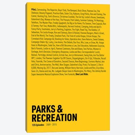 Parks & Recreation Episodes (Yellow) Canvas Print #ASX302} by avesix Canvas Print