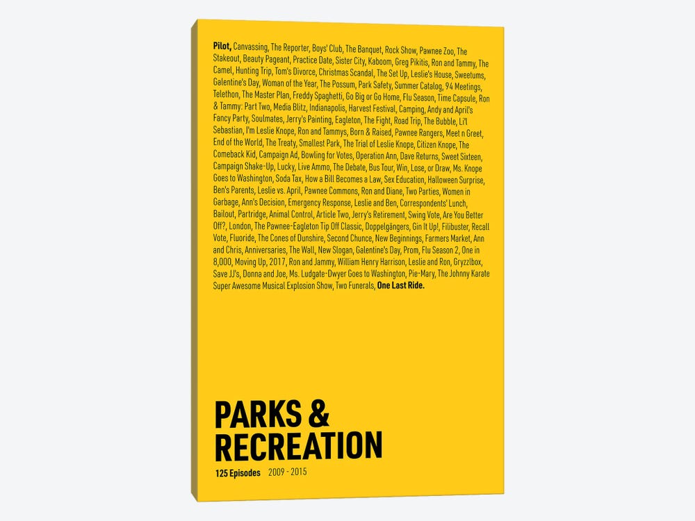 Parks & Recreation Episodes (Yellow) by avesix 1-piece Canvas Print