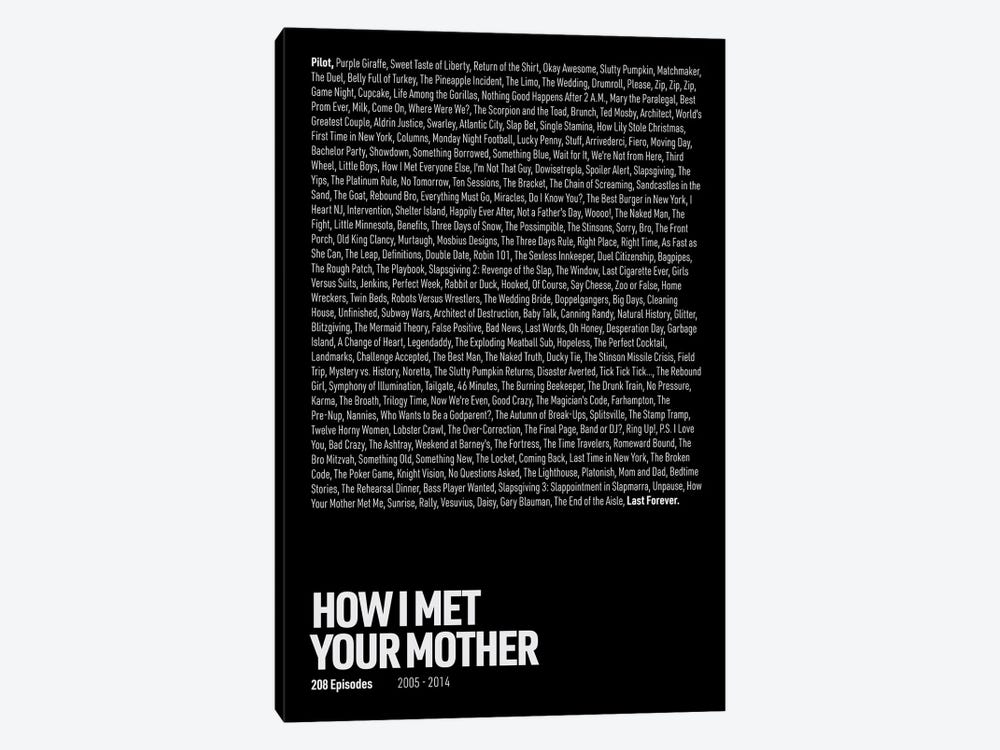 How I Met Your Mother Episodes (Black) by avesix 1-piece Canvas Print