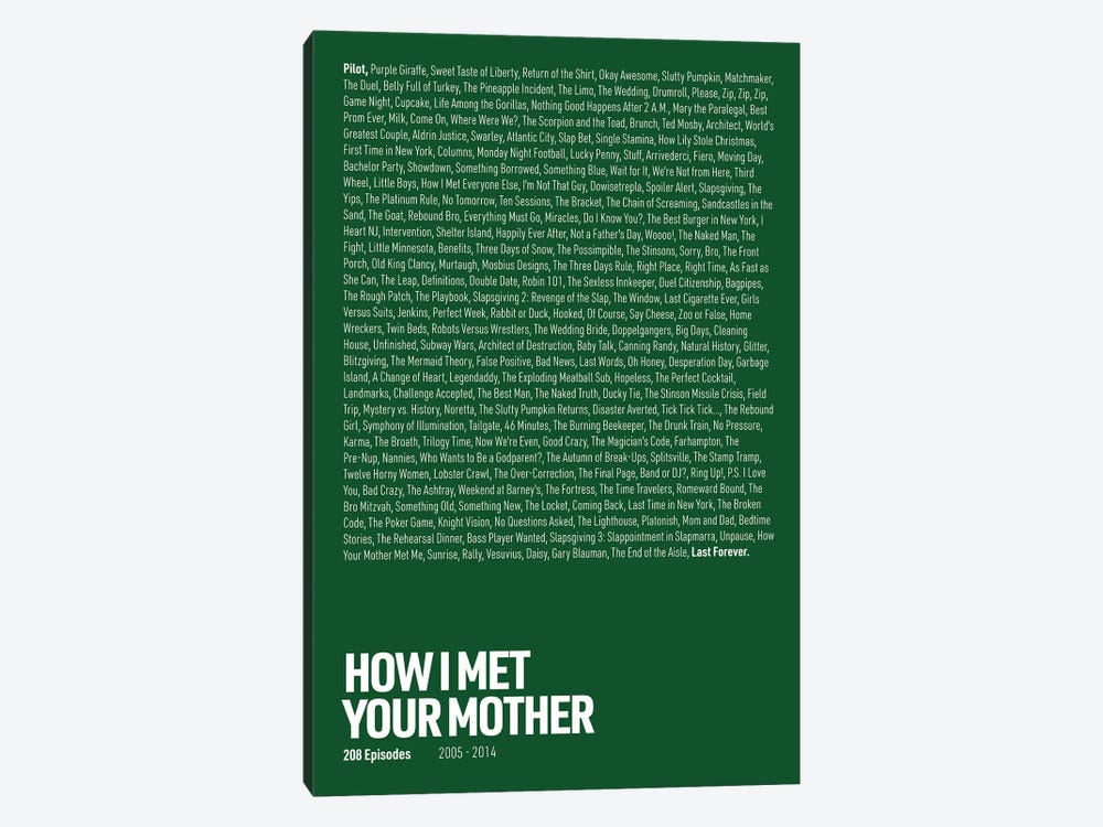 How I Met Your Mother Episodes (Green) by avesix 1-piece Canvas Artwork