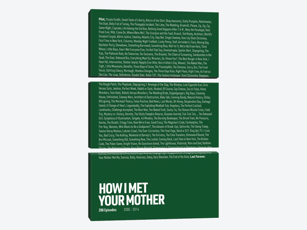 How I Met Your Mother Episodes (Green) by avesix 3-piece Canvas Artwork