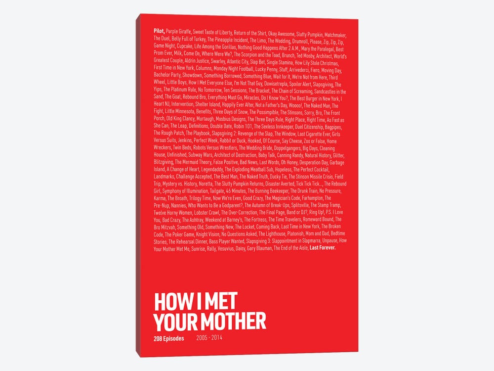 How I Met Your Mother Episodes (Red) by avesix 1-piece Canvas Art Print