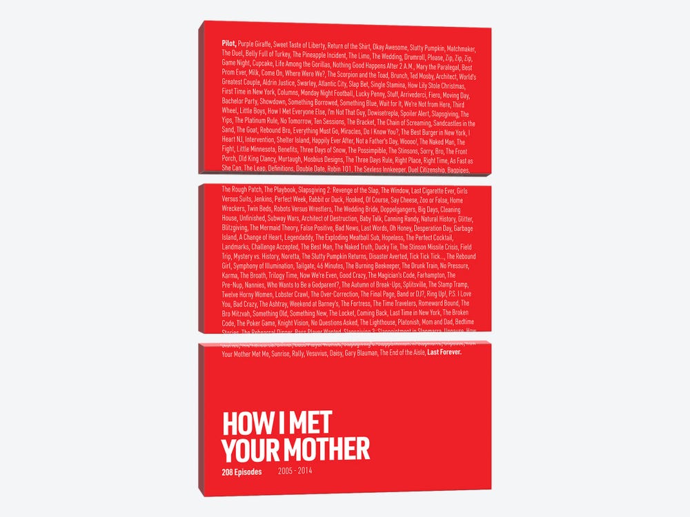 How I Met Your Mother Episodes (Red) by avesix 3-piece Art Print