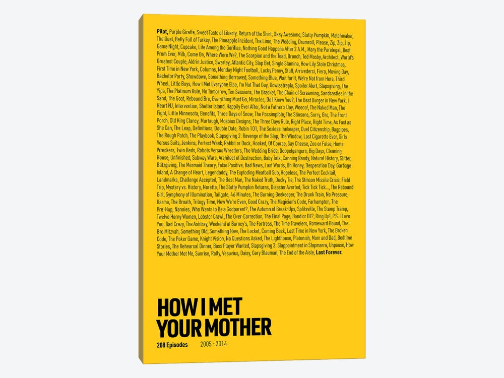 How I Met Your Mother Episodes (Yellow) by avesix 1-piece Canvas Print
