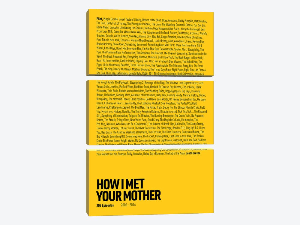How I Met Your Mother Episodes (Yellow) by avesix 3-piece Art Print