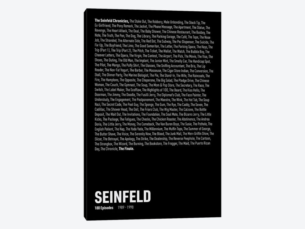 Seinfeld Episodes (Black) by avesix 1-piece Canvas Artwork