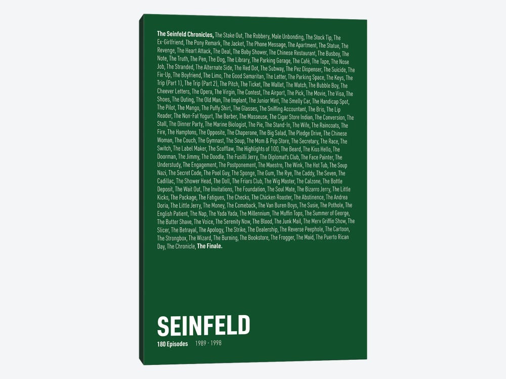 Seinfeld Episodes (Green) by avesix 1-piece Canvas Art Print