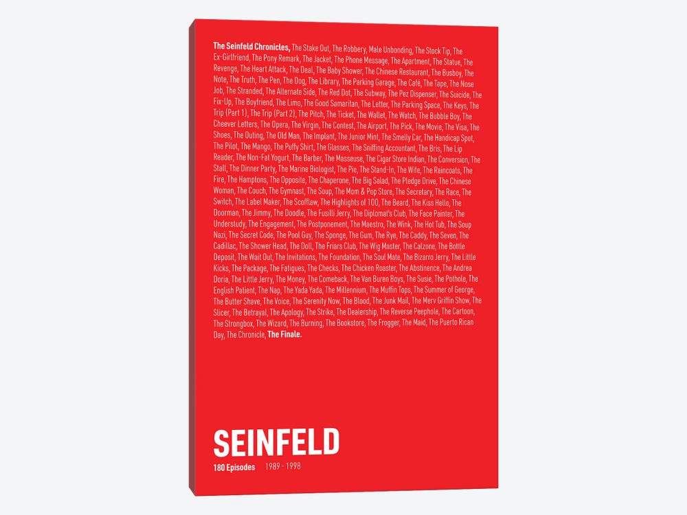 Seinfeld Episodes (Red) by avesix 1-piece Canvas Artwork