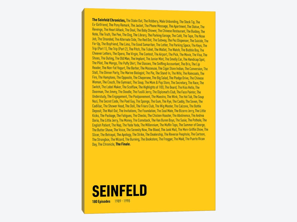 Seinfeld Episodes (Yellow) by avesix 1-piece Canvas Artwork