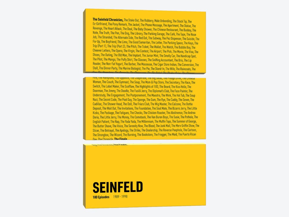 Seinfeld Episodes (Yellow) by avesix 3-piece Canvas Wall Art