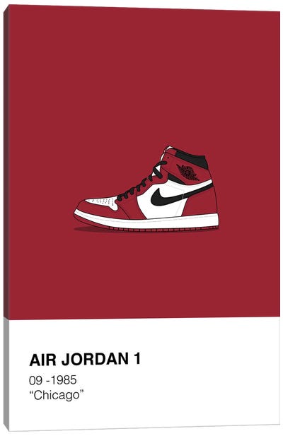 Air Jordan 1 Polaroid (Red) Canvas Art Print - Black, White & Red Art