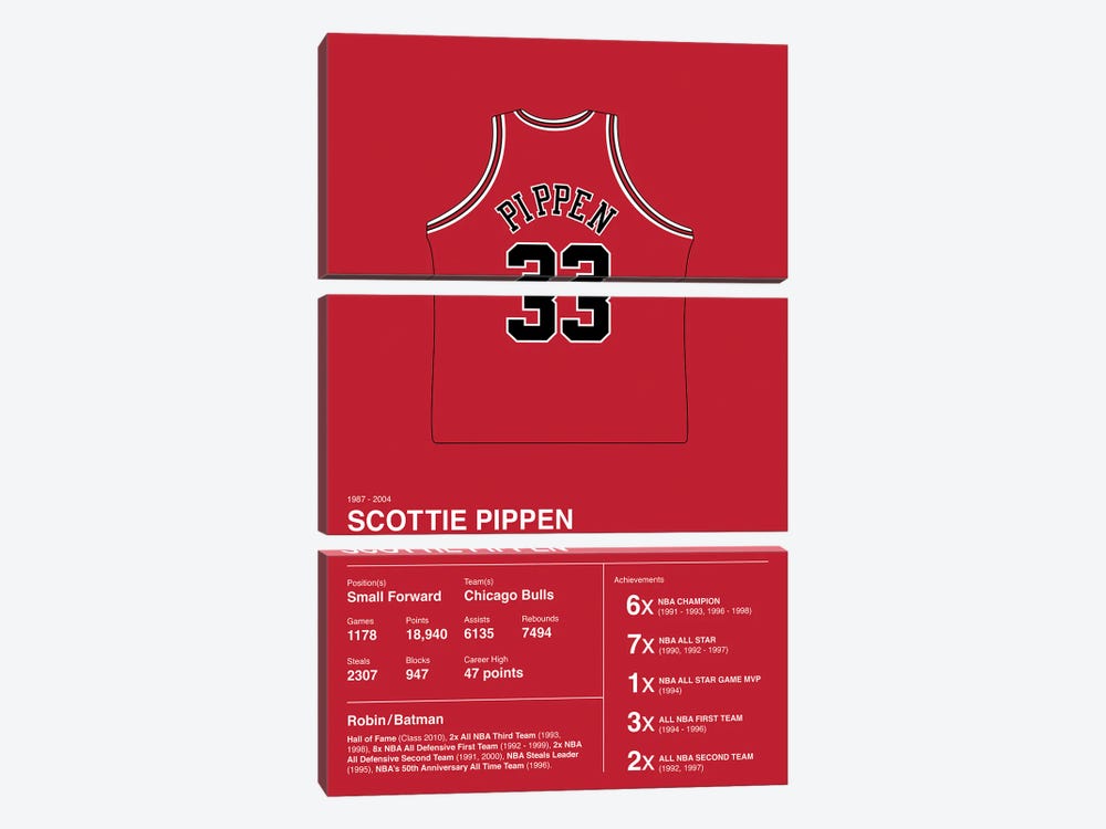 Scottie Pippen Career Stats by avesix 3-piece Canvas Art Print