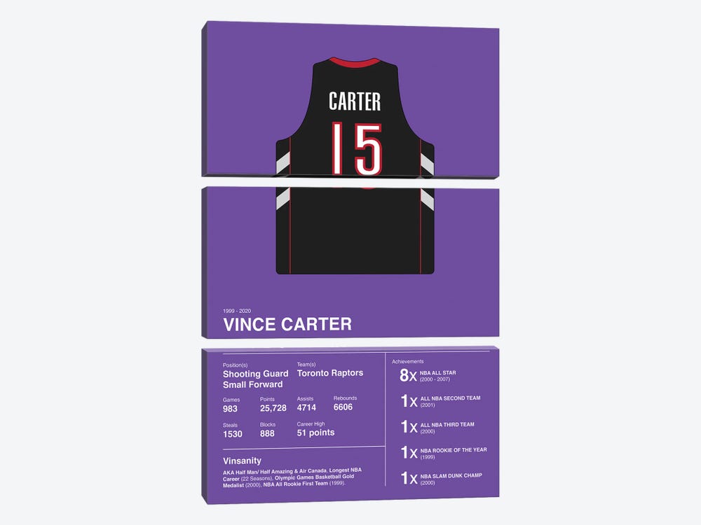 Vince Carter Career Stats by avesix 3-piece Canvas Print