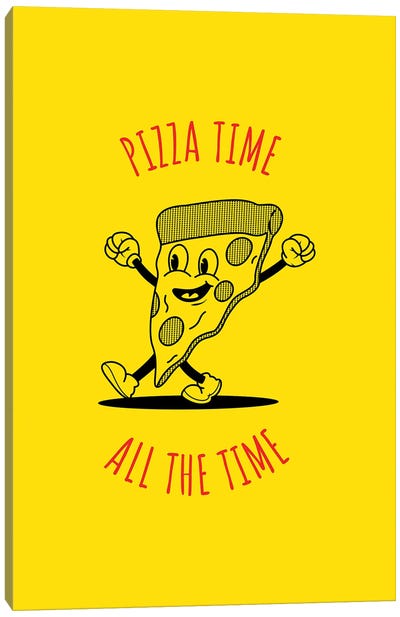 Pizza Time - Yellow Canvas Art Print - Pizza Art