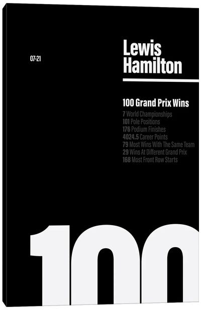Lewis Hamilton 100 Wins (White/Black) Canvas Art Print - Limited Edition Sports Art