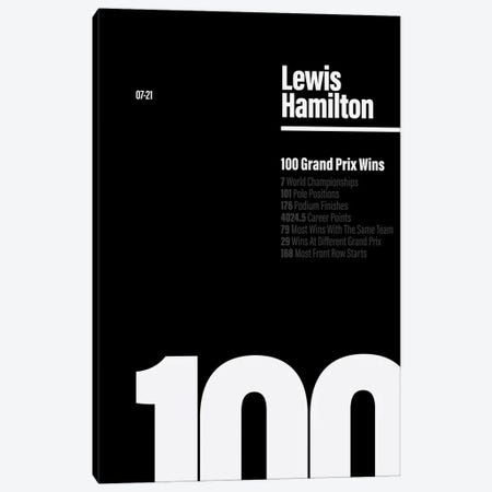 Lewis Hamilton 100 Wins (White/Black) Canvas Print #ASX481} by avesix Canvas Wall Art
