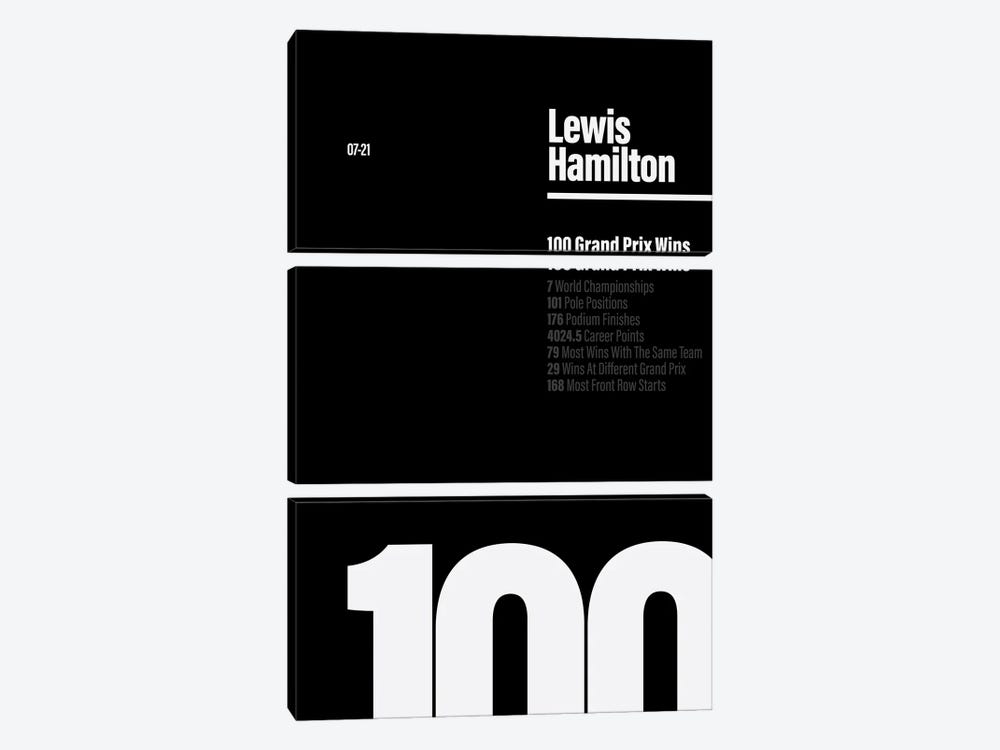 Lewis Hamilton 100 Wins (White/Black) by avesix 3-piece Art Print