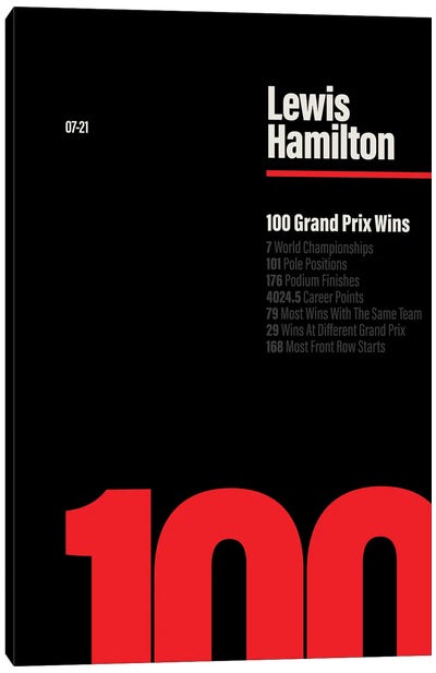 Lewis Hamilton 100 Wins (Red/Black) Canvas Art Print - Athlete & Coach Art
