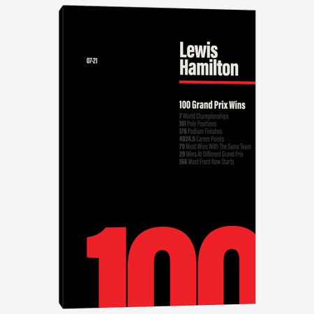 Lewis Hamilton 100 Wins (Red/Black) Canvas Print #ASX482} by avesix Canvas Art