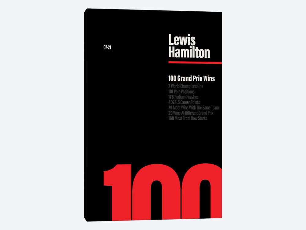 Lewis Hamilton 100 Wins (Red/Black) by avesix 1-piece Canvas Wall Art