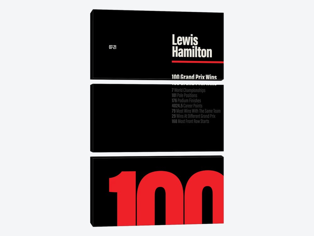 Lewis Hamilton 100 Wins (Red/Black) by avesix 3-piece Canvas Art