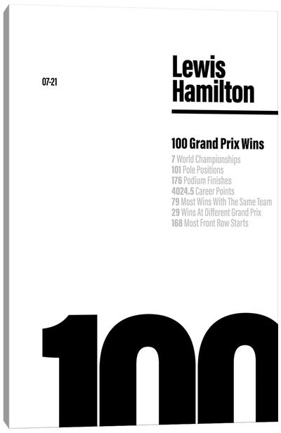 Lewis Hamilton 100 Wins (Black/White) Canvas Art Print - Athlete & Coach Art