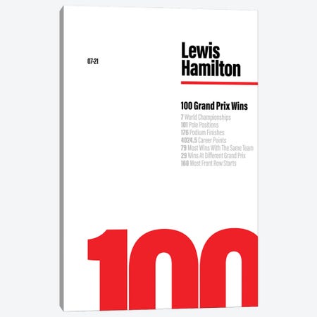 Lewis Hamilton 100 Wins (Red/White) Canvas Print #ASX485} by avesix Canvas Art Print
