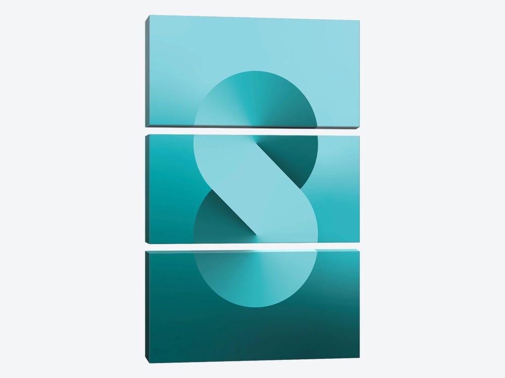 S Shape Gradient Back (Teal) by avesix 3-piece Canvas Artwork