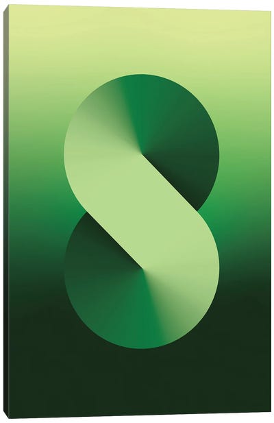 S Shape Gradient Back Green Canvas Art Print - Letter S