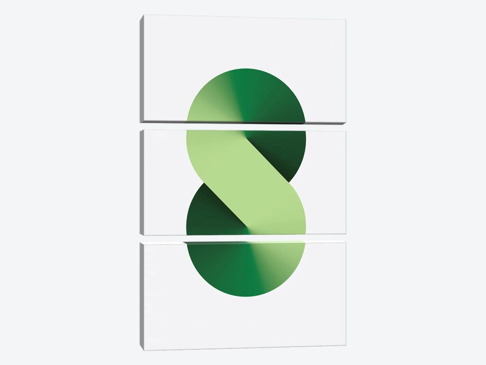 S Shape White Back Green by avesix 3-piece Art Print