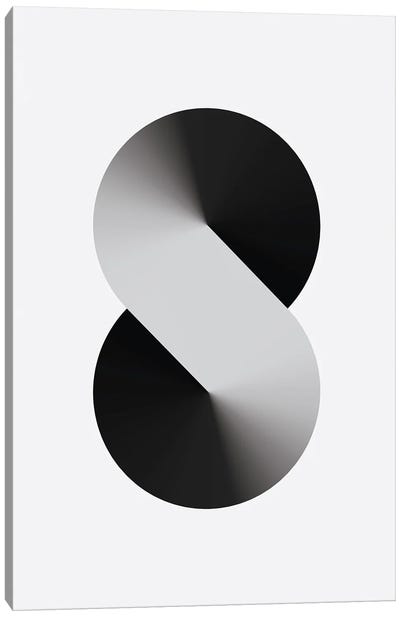S Shape White Back Black Canvas Art Print - Letter S